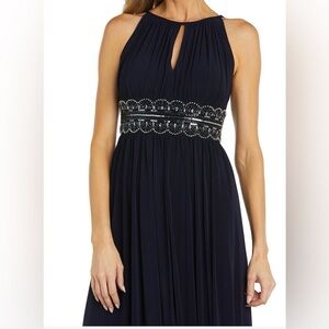 R & M Richards maxi dress Black formal Dress with Embellished Waist band new